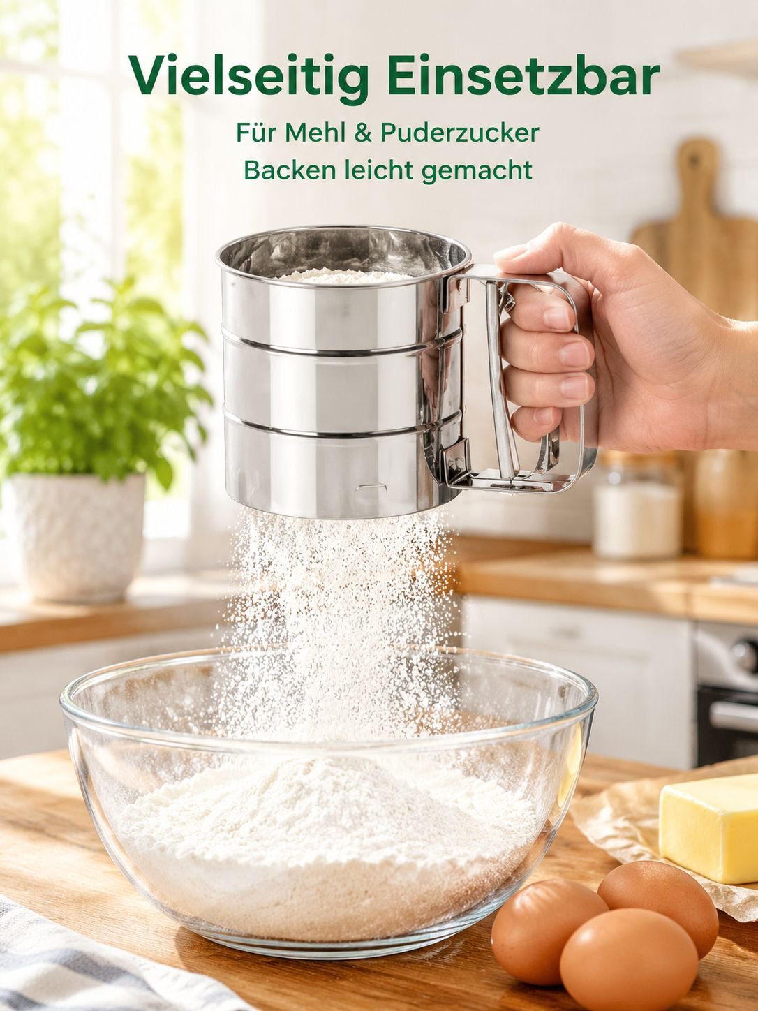 Handgeführtes halbautomatisches Feinsieb aus Edelstahl mit Filternetz