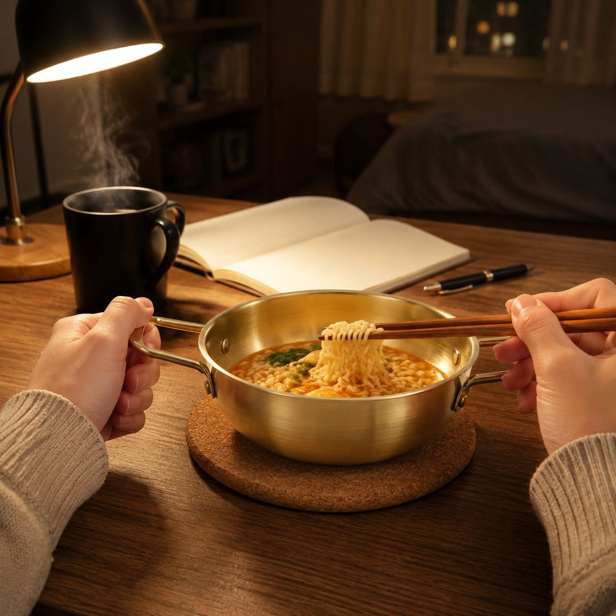 Golden thickened army hot pot for instant noodles and seafood