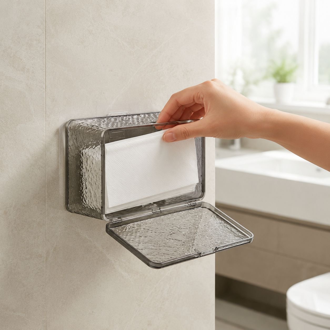 Close-up of water ripple design tissue holder