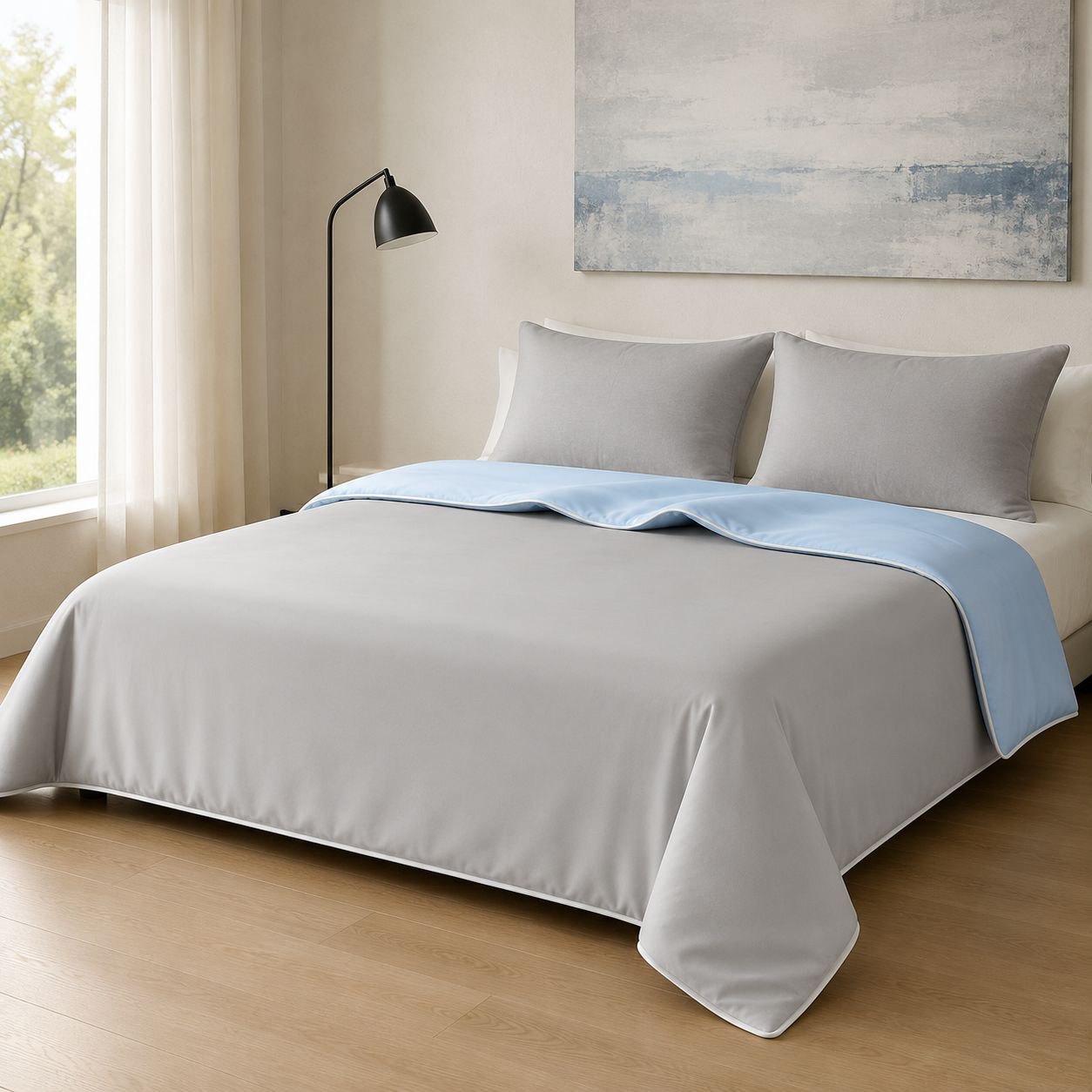 Double size ice silk quilt displayed in modern bedroom