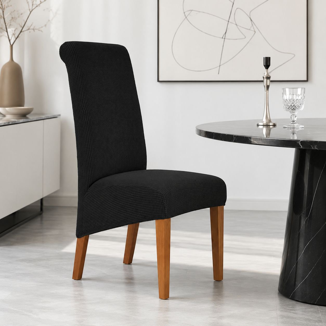 Easy-to-install stretch chair cover demonstration
