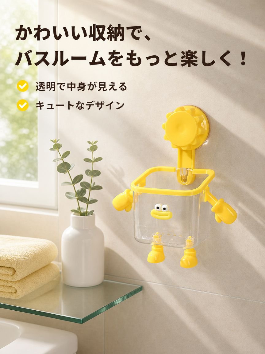 ドリル不要の吸盤式バスルーム収納ボックス