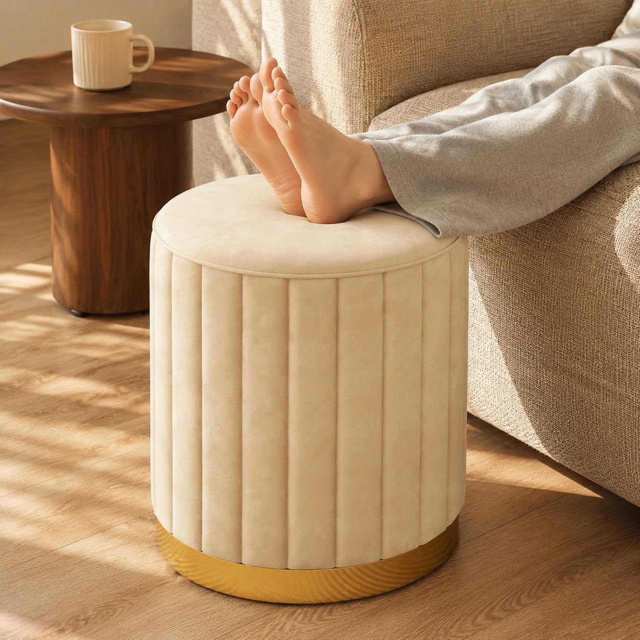 Modern simple makeup stool with storage in bedroom setting