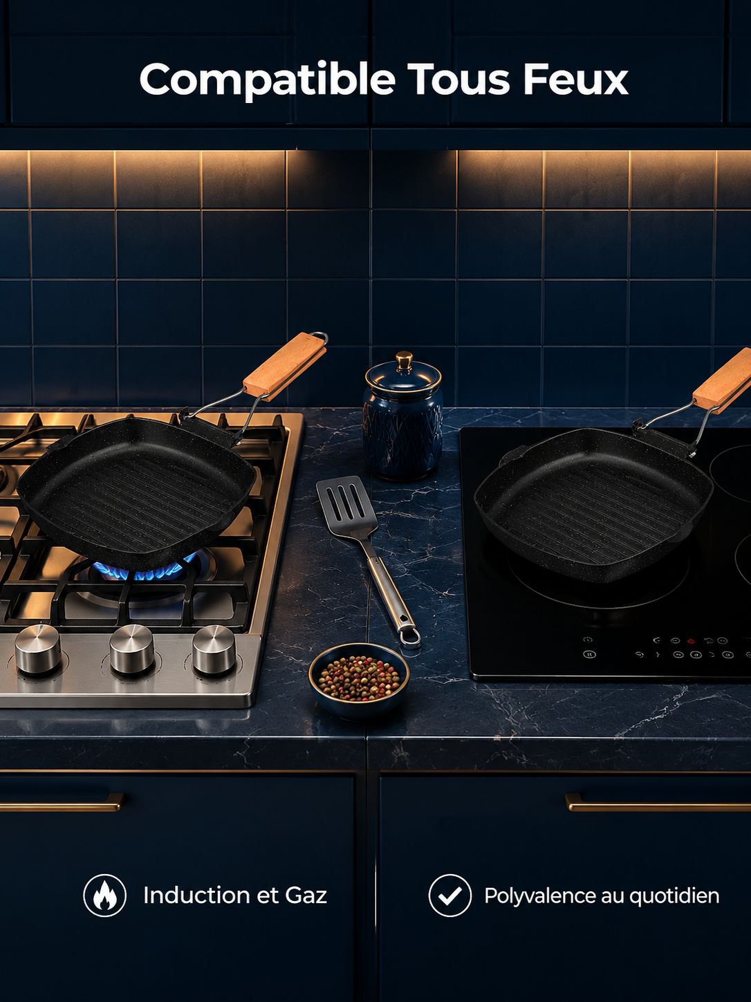 Poêle polyvalente pour cuisinière à induction et à gaz