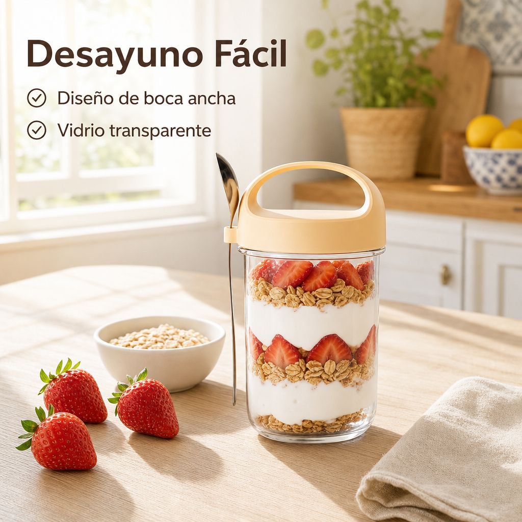 Vaso portátil para leche y cereales con cuchara, vaso sellado para yogur de desayuno