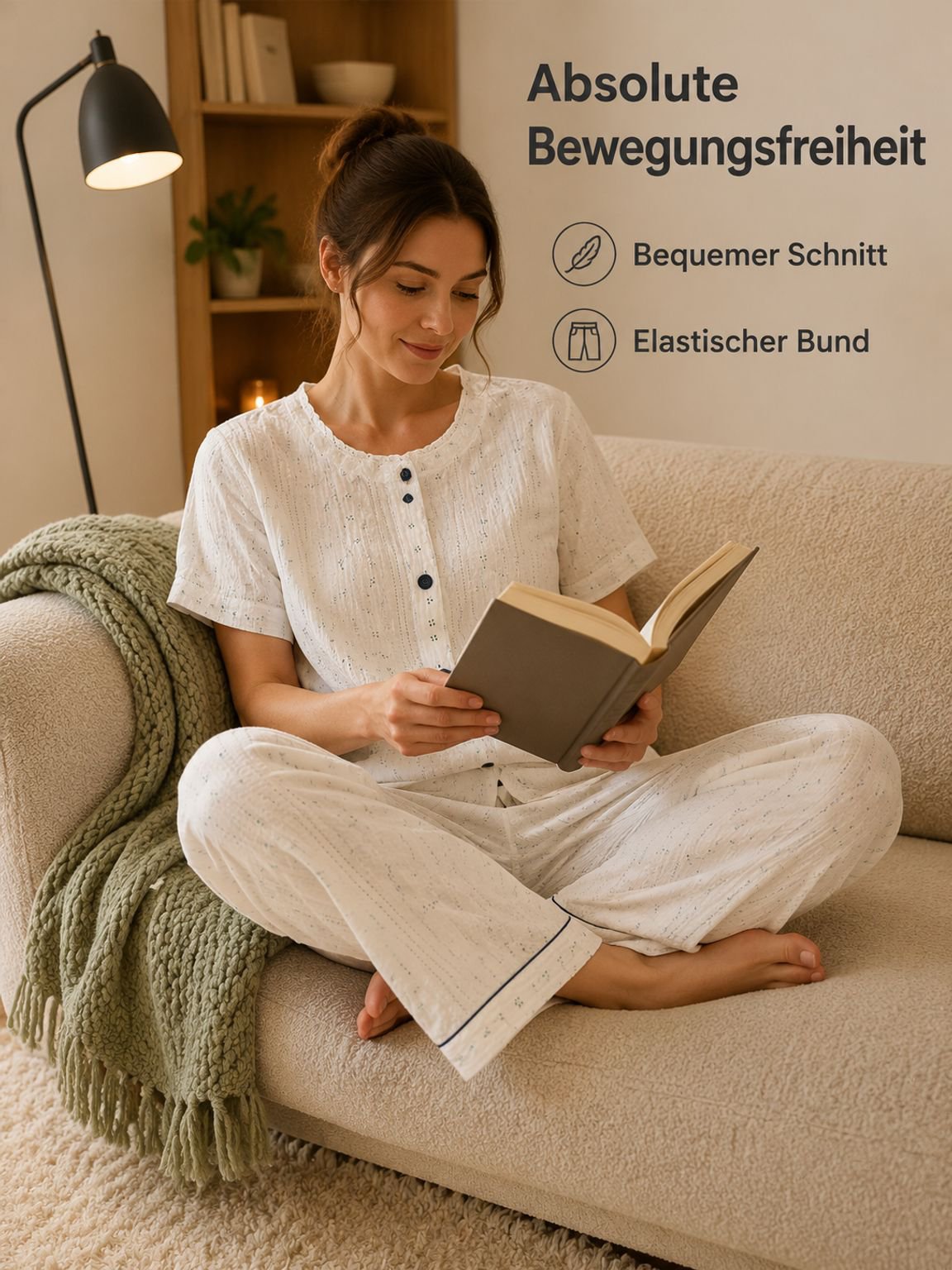 Süßes Damen-Langarm-Pyjama-Set mit Blumenmuster