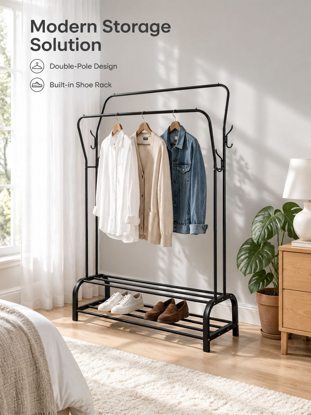 Household Double Pole Floor Drying Rack
