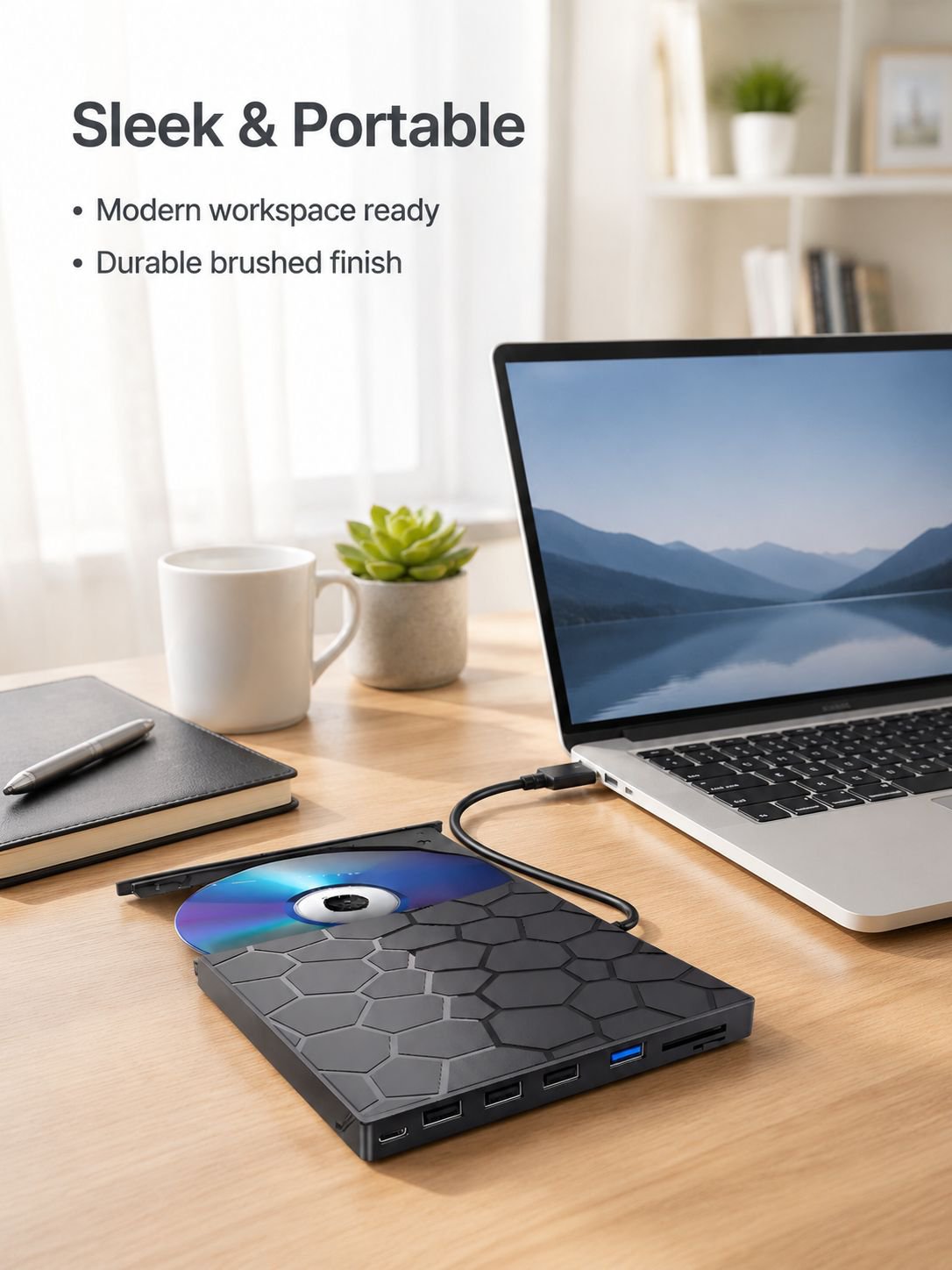 USB Multifunctional External Optical Drive with SD/TF Card Reader and Type-C Blu-ray Burner