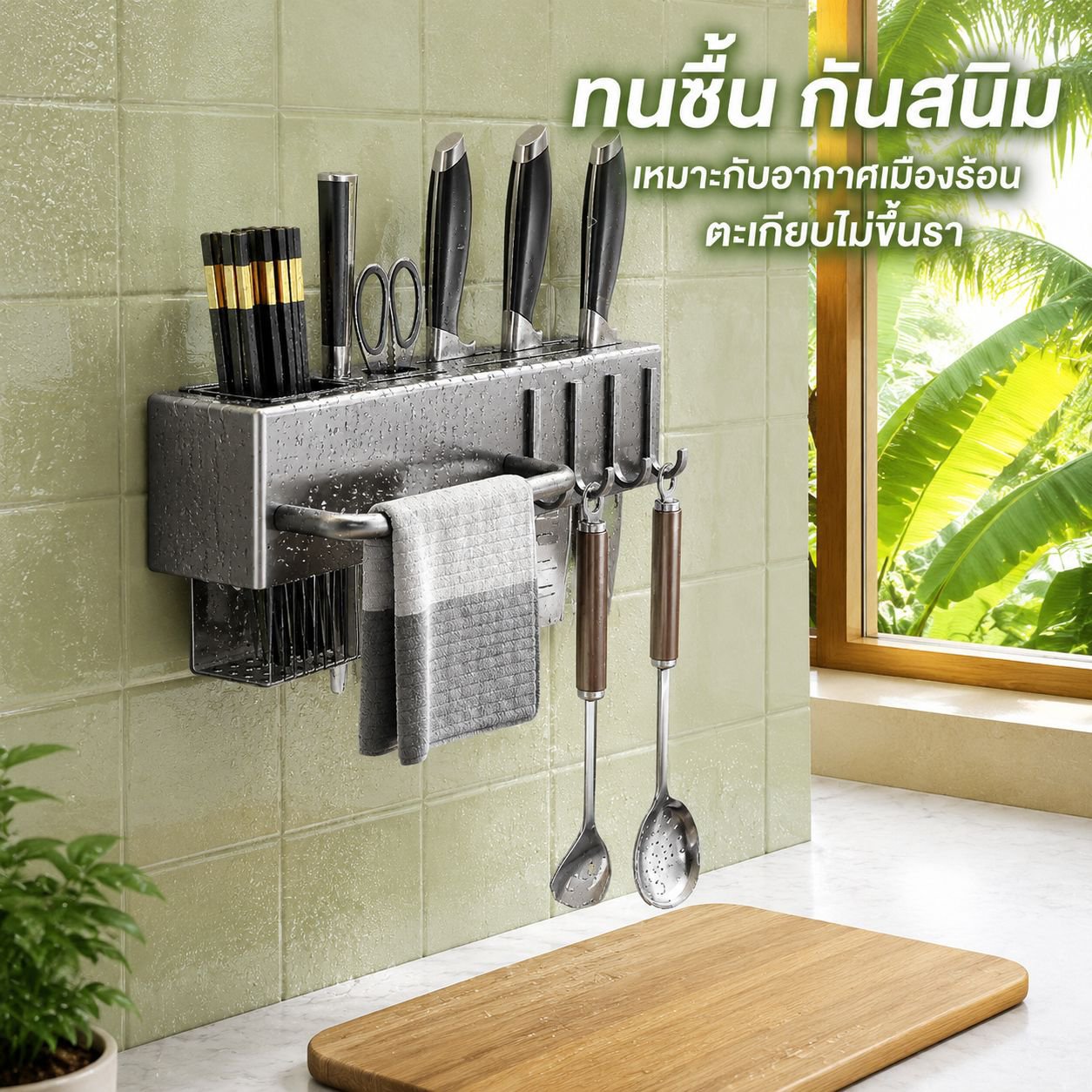 ที่วางมีดสแตนเลสในครัว ไม่ต้องเจาะผนัง