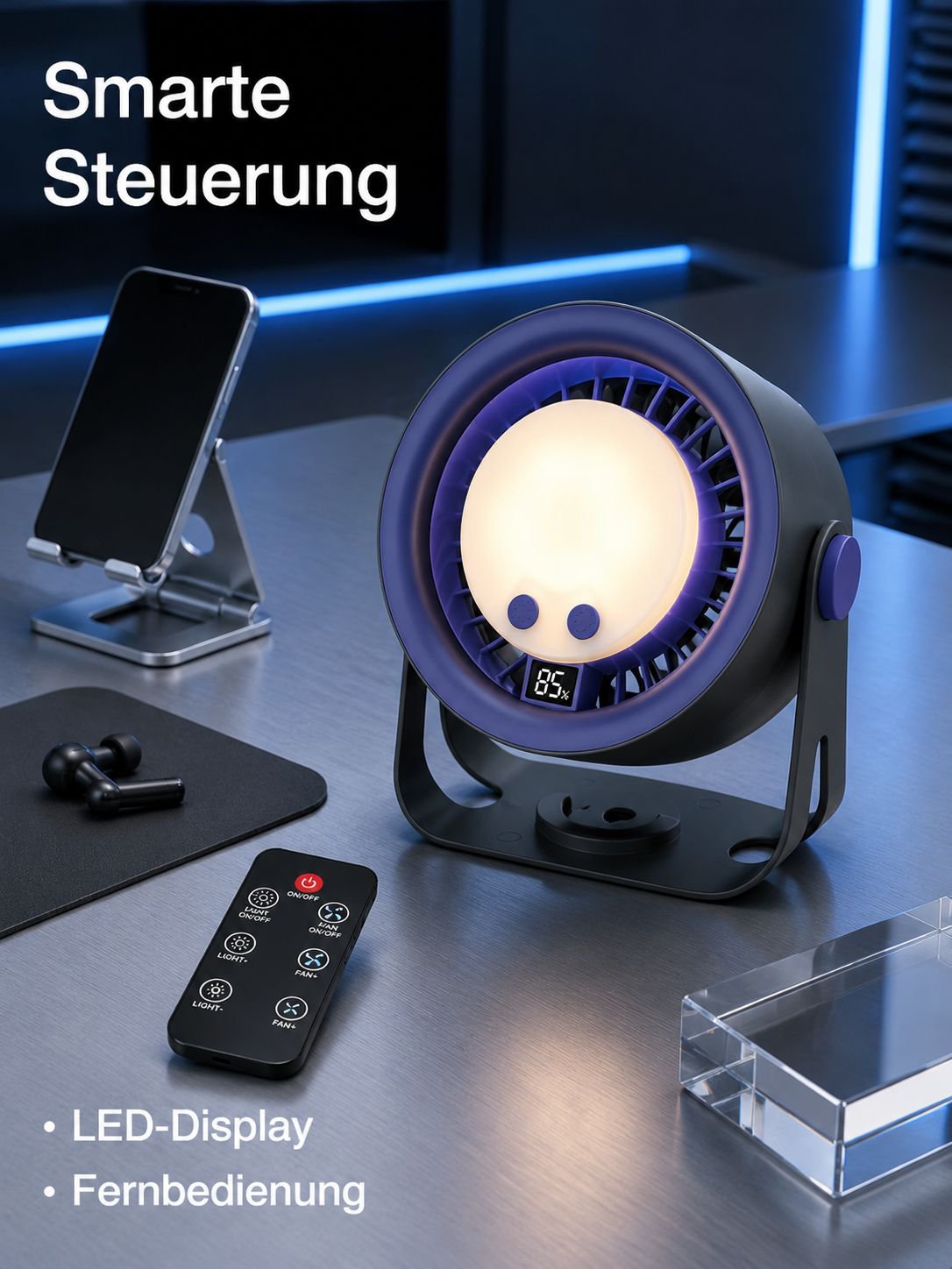Multifunktionaler USB-Tischventilator mit Nachtlicht für den Heimgebrauch