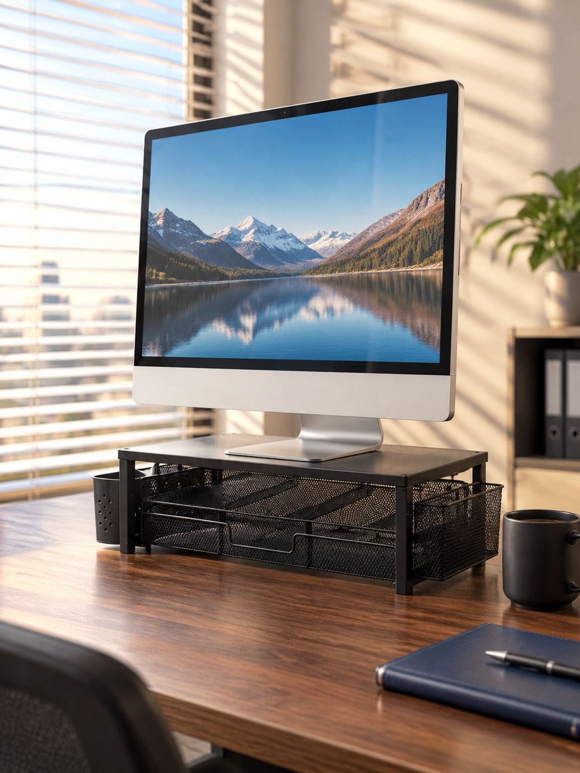 Two-Tier Desktop Monitor Stand with Drawer