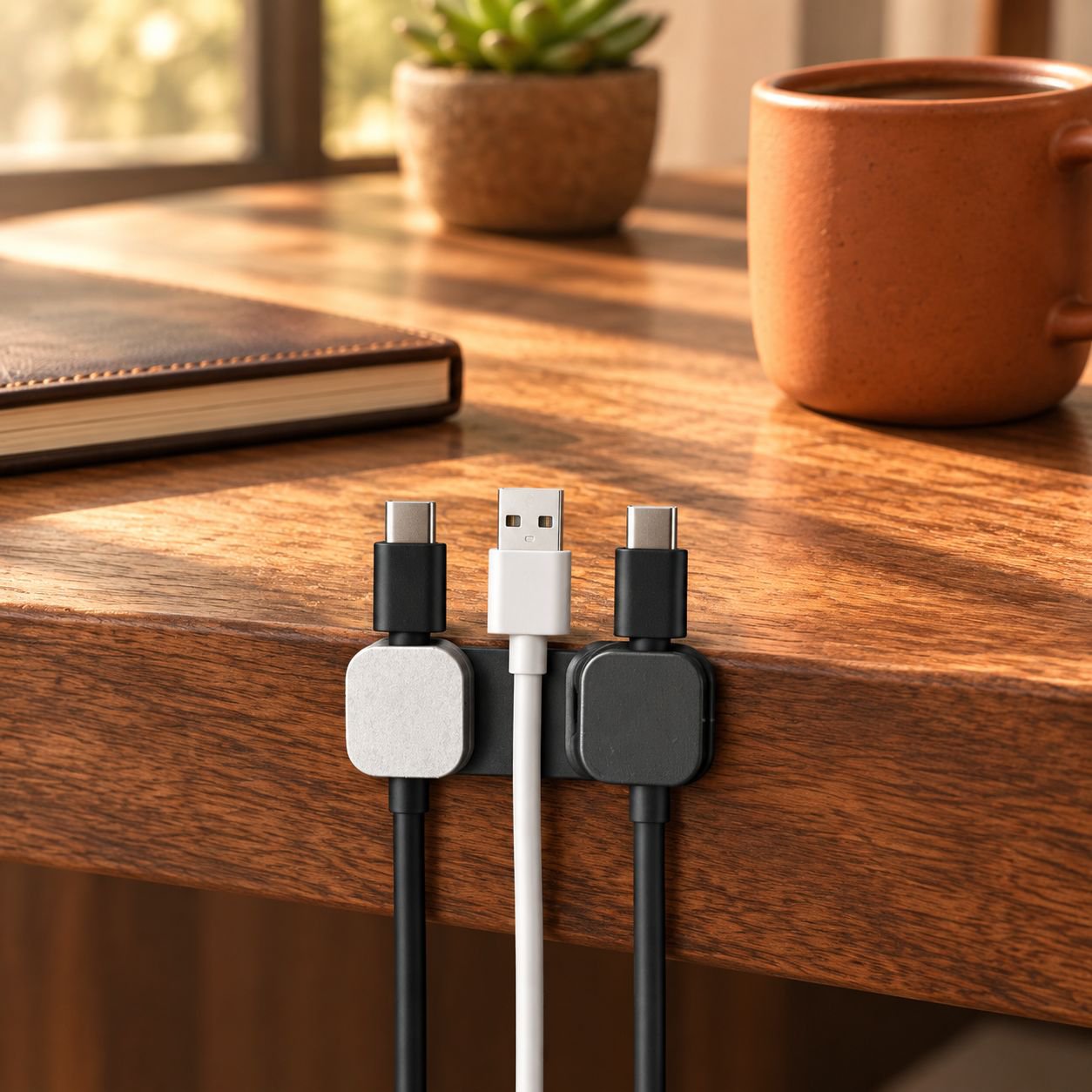 Organizador de Cables Magnético Clips para Cable de Carga USB Escritorio y Auto