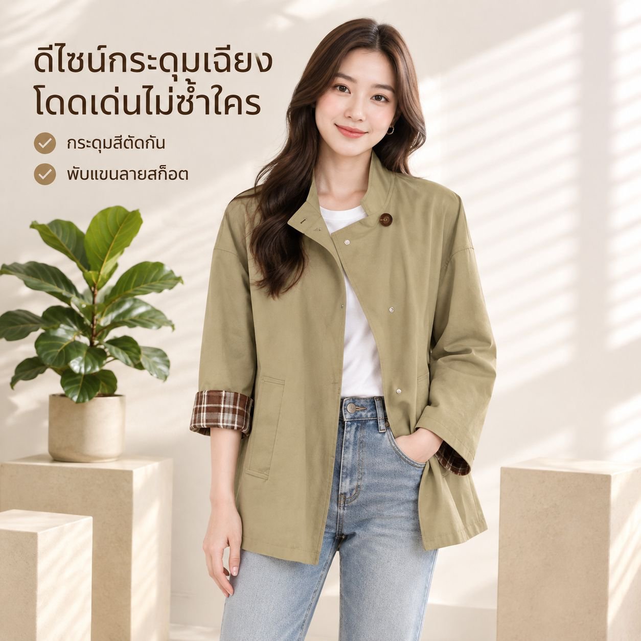 เสื้อโค้ทสั้นลำลองสำหรับผู้หญิง ฤดูใบไม้ผลิและใบไม้ร่วง