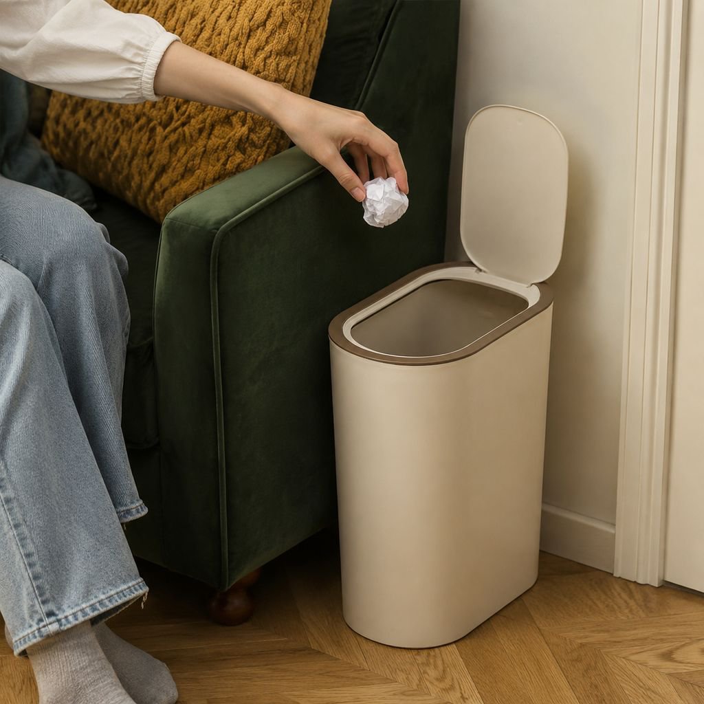 Lidded Trash Bin for Kitchen and Living Room