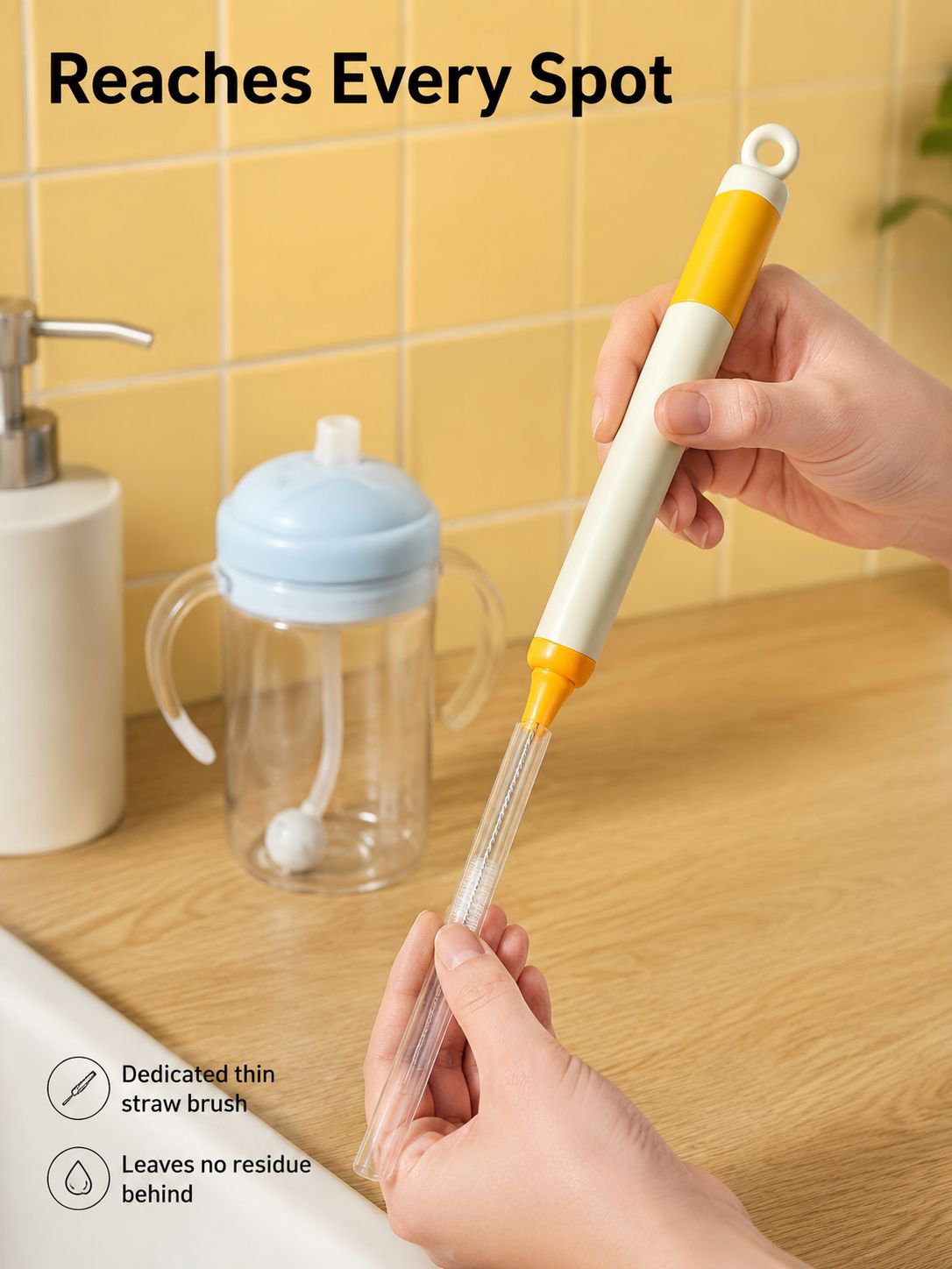 Bottle brush cleaning baby bottle nipple