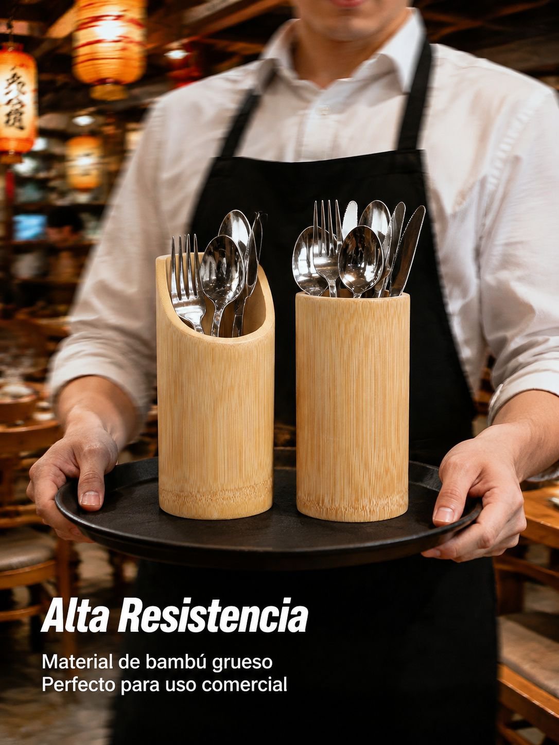 Cubiertero de bambú para organizar cucharas, tenedores y cuchillos