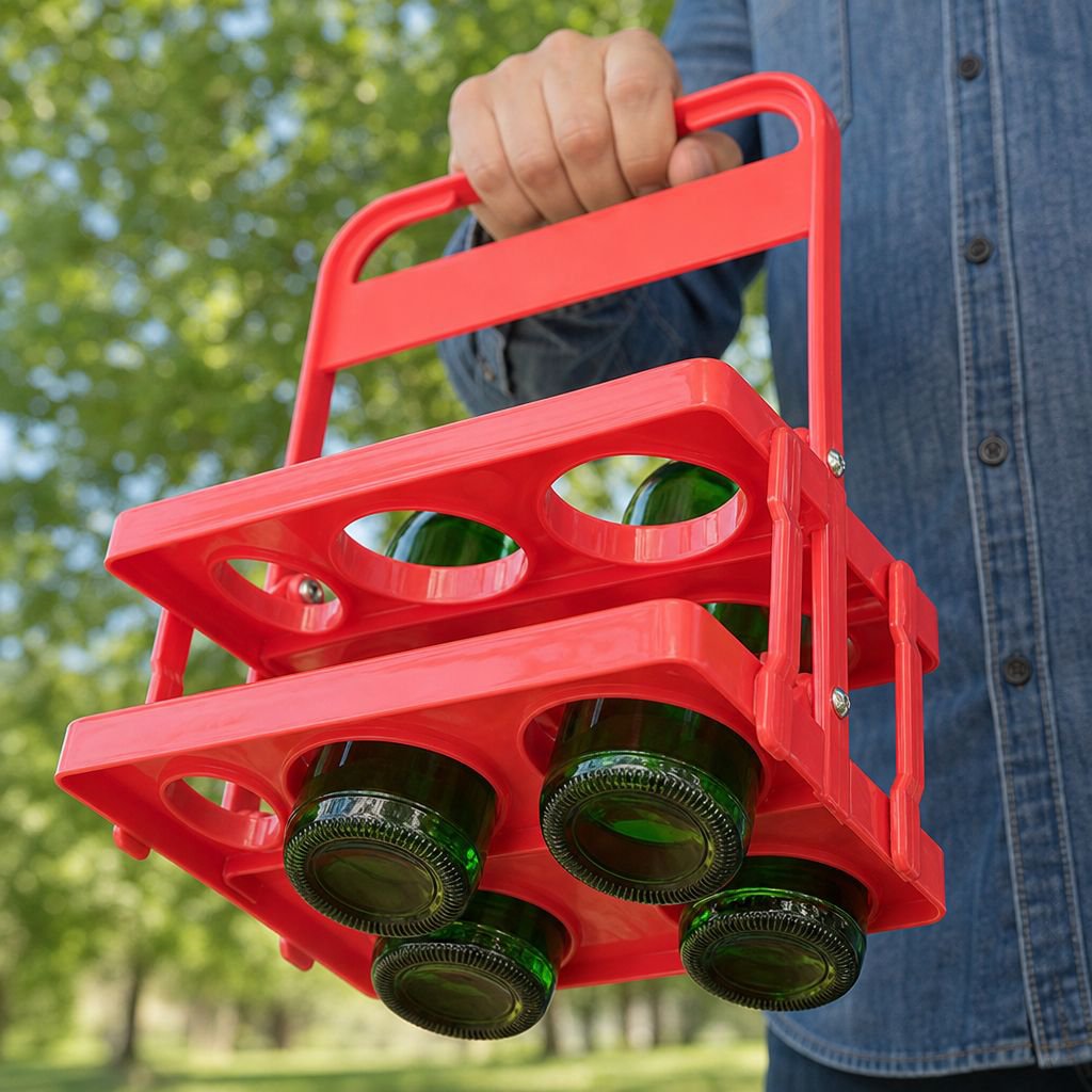 Foldable plastic beer rack with sturdy handle