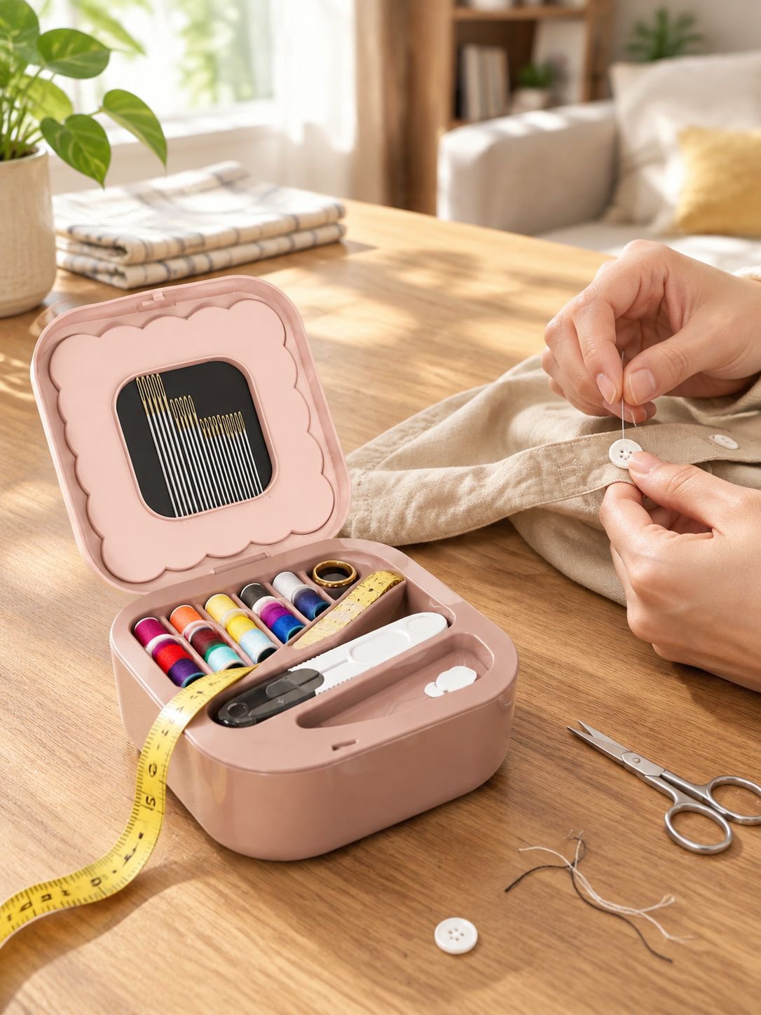 Kit de costura completo con tijeras, agujas, hilos y más
