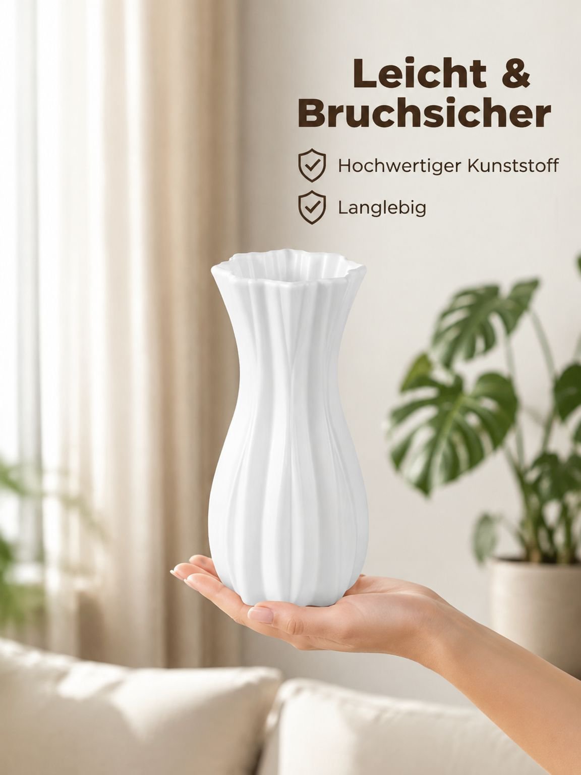 Vintage Wohn-Deko Plastikvase, französischer Blumentopf, künstliche Blumen