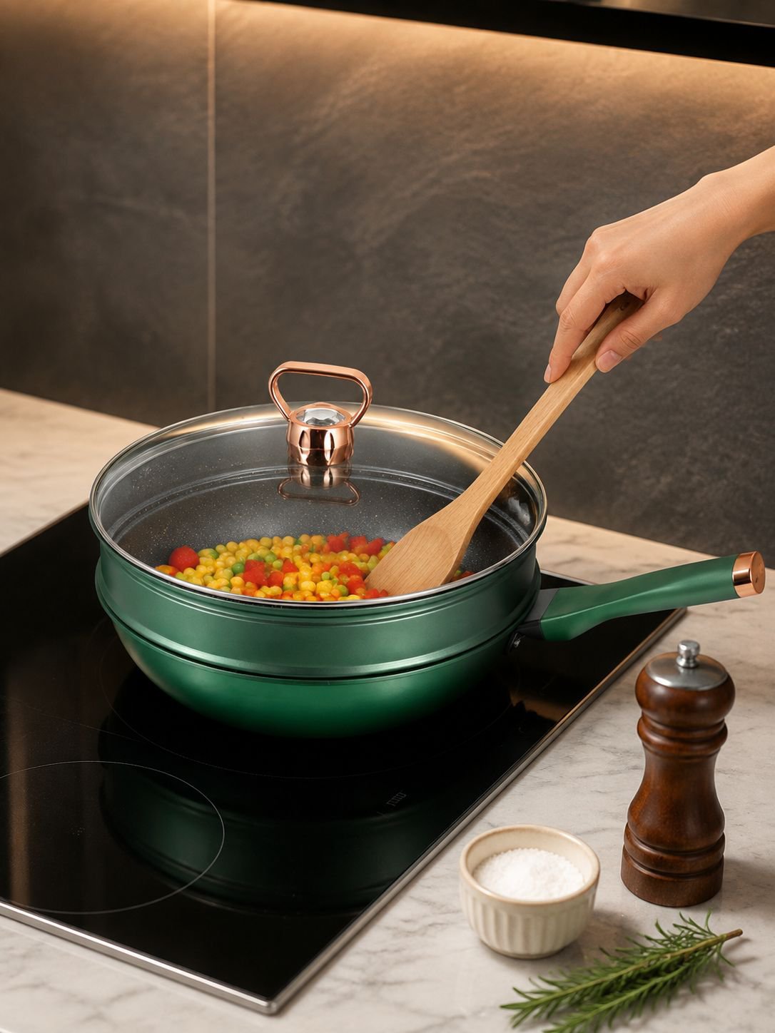 Healthy cooking with Maifan stone non-stick skillet