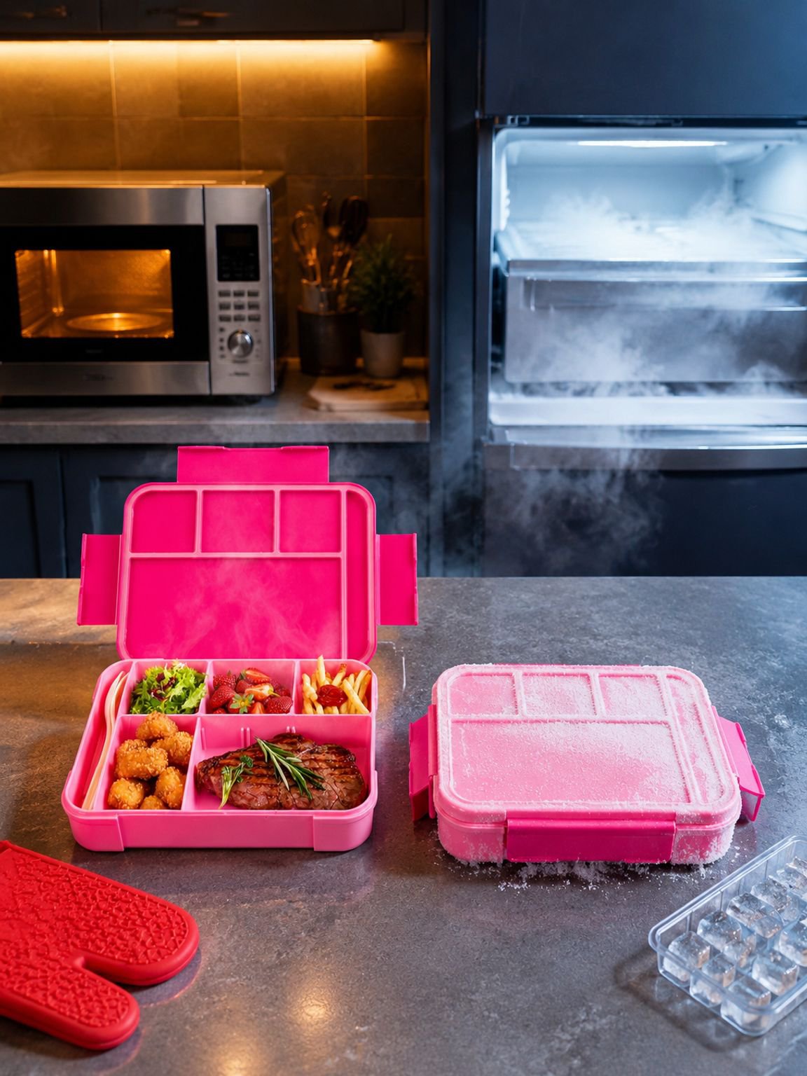 Magnetron lunchbox voor warme maaltijden tijdens de lunch