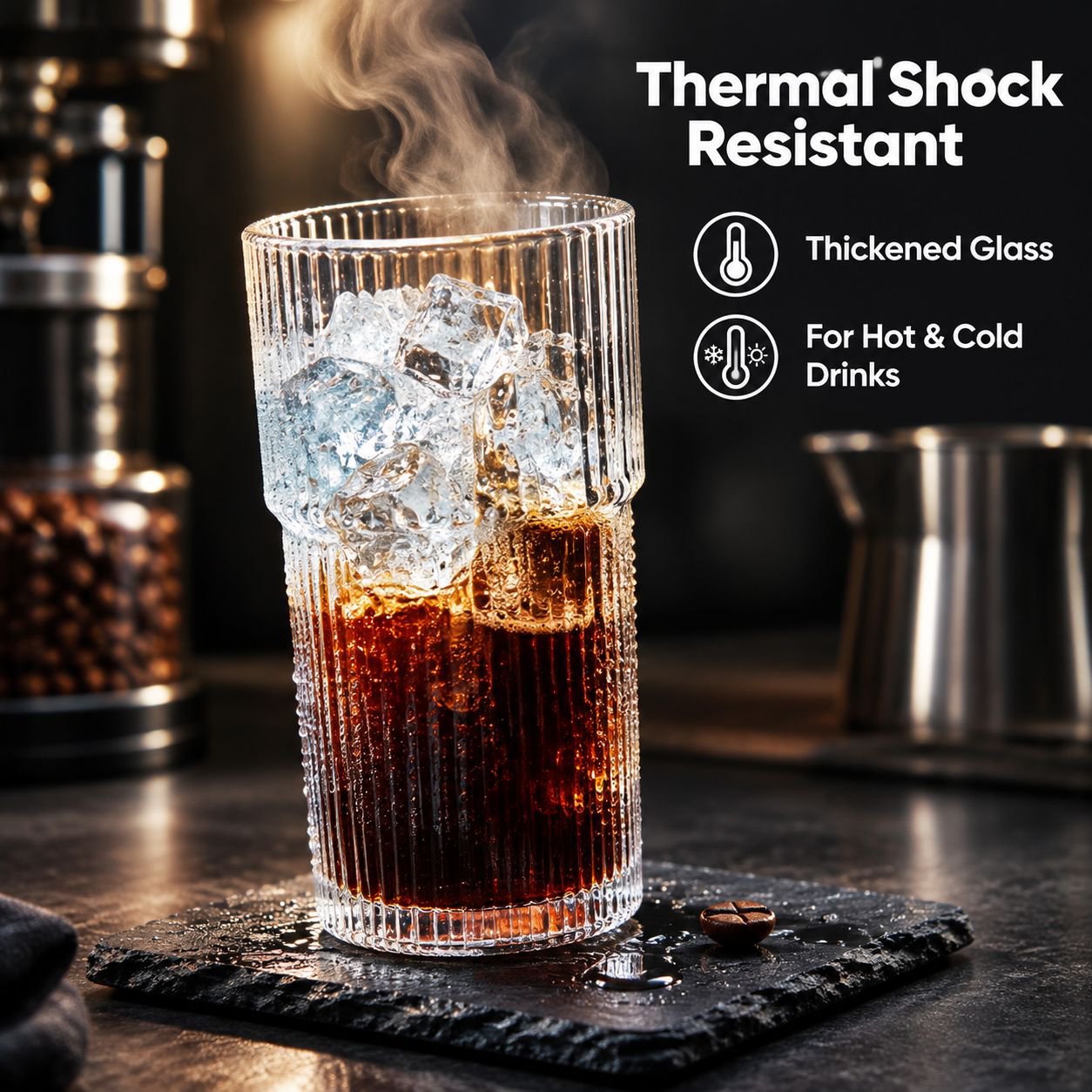 Minimalist Vertical Stripe Clear Glass Coffee Cup