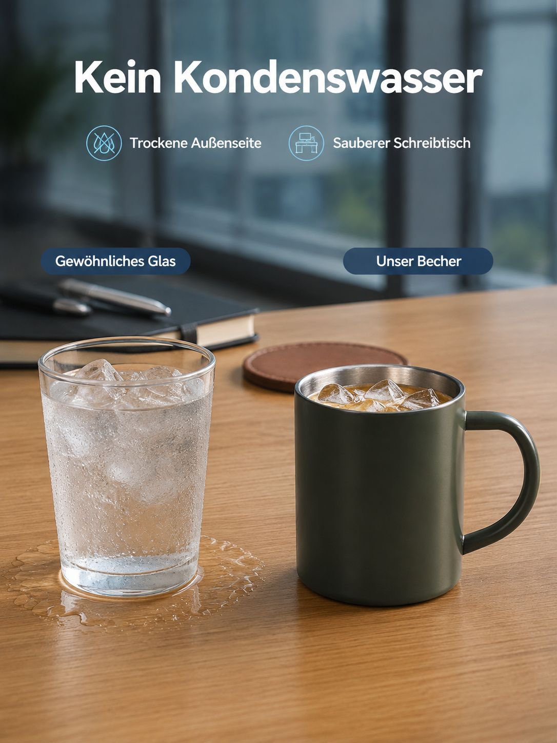 Isolierter Becher mit Griff für heiße und kalte Getränke