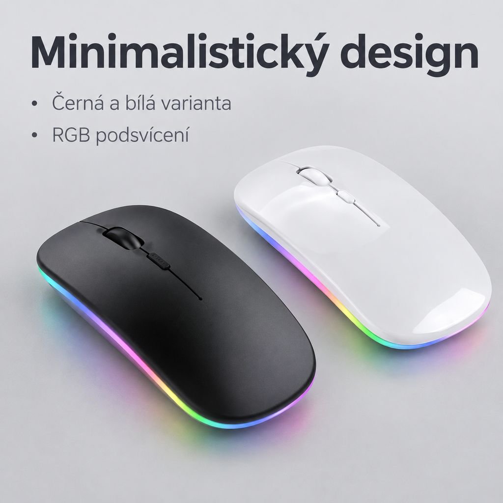 Bezdrátová tichá Bluetooth myš s duálním režimem a podsvícením