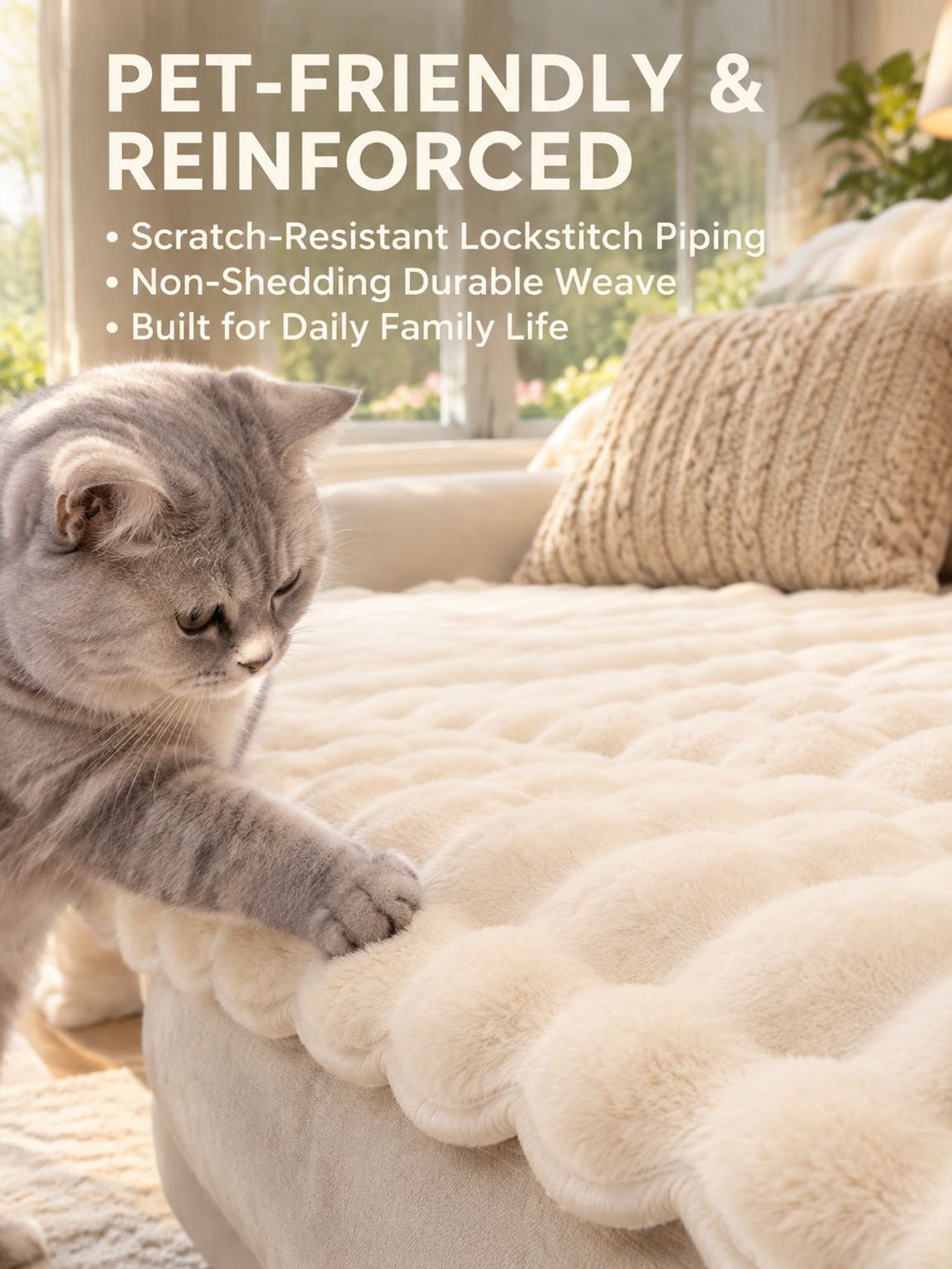Soft white faux fur couch cover for home decor