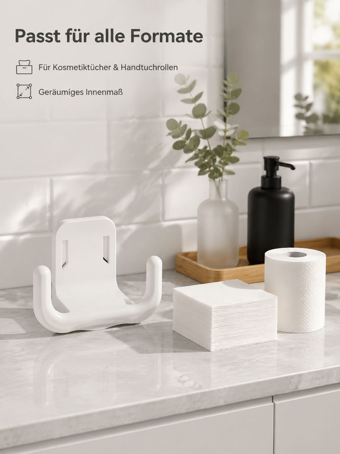 Wandmontierter, bohrfreier Toilettenpapier-Organizer und Halter
