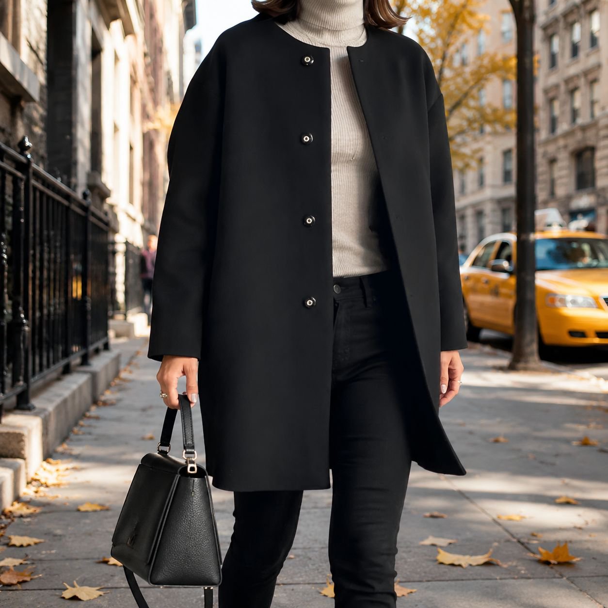 Chaqueta de lana para mujer, color sólido, ajuste suelto, recta, otoño e invierno