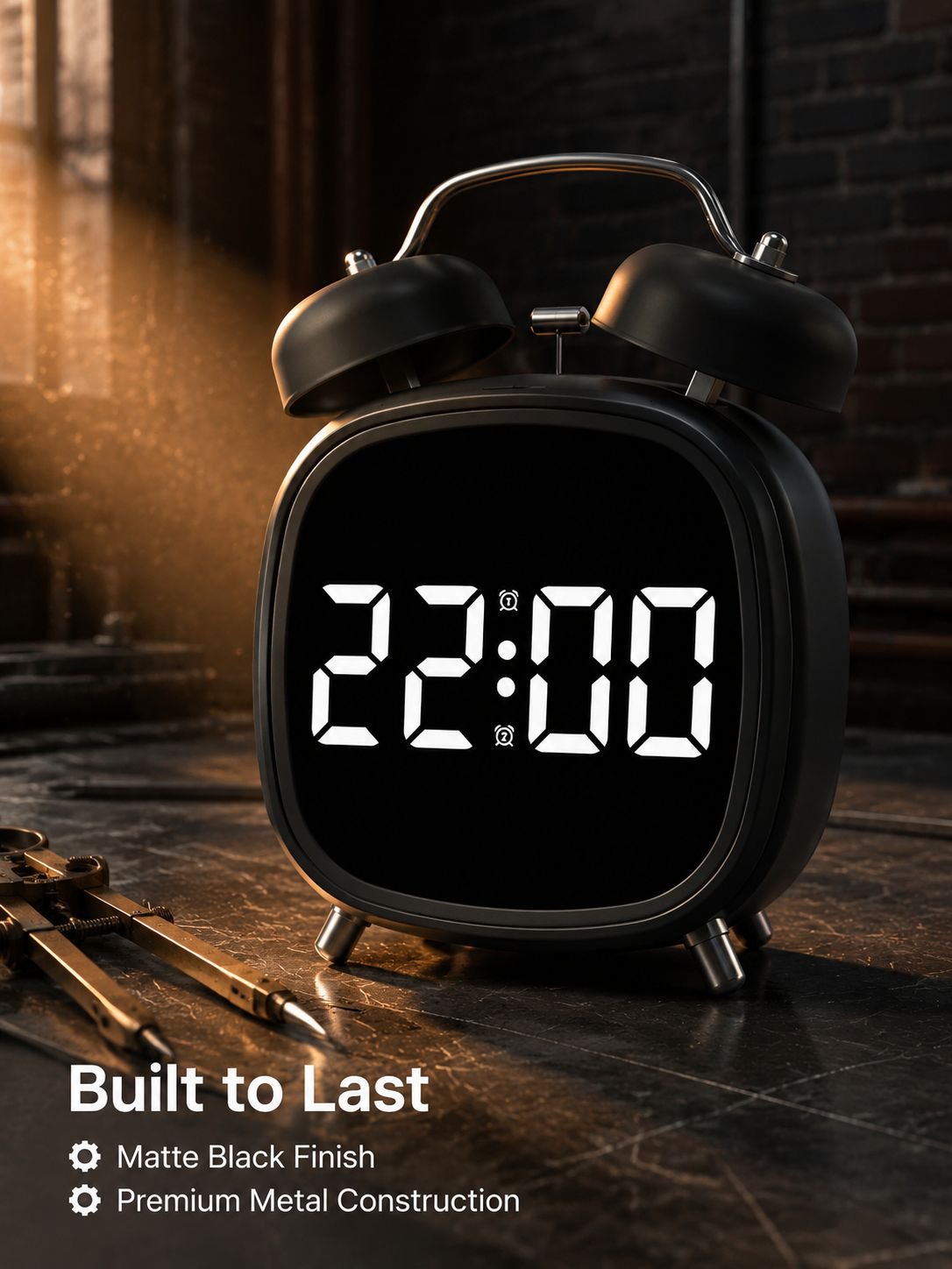 Creative High Volume Metal Strong Bell Clock LED Multifunctional Alarm Clock
