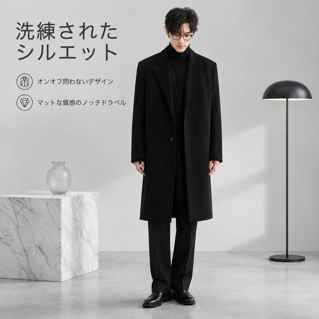 メンズ ミドル丈 カジュアルウールコート
