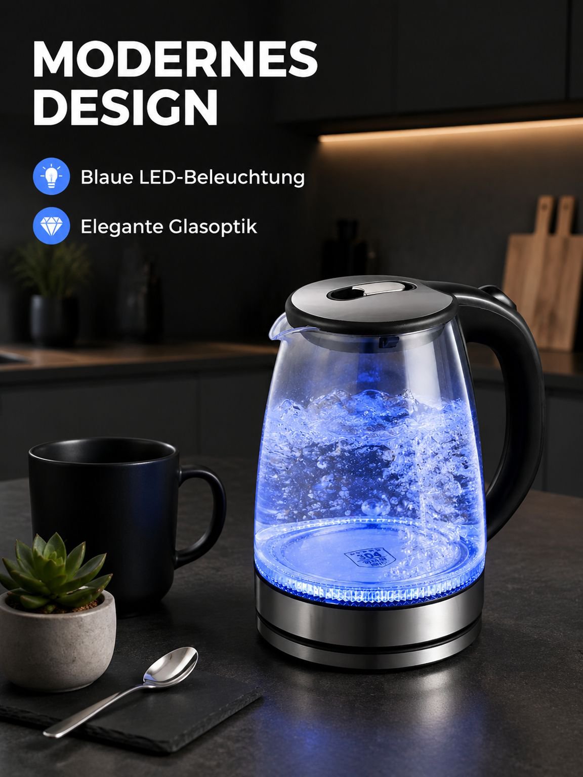 Glas-Wasserkocher mit Trockenlaufschutz