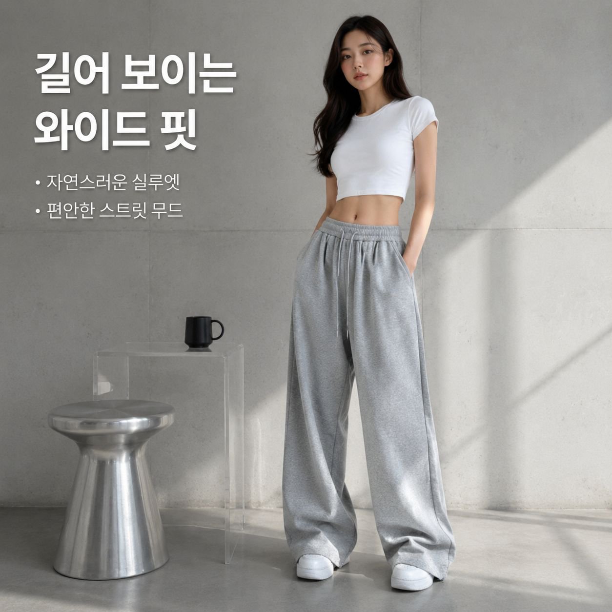 그레이 여성 트레이닝 팬츠 스트레이트 와이드핏 캐주얼 조거 팬츠