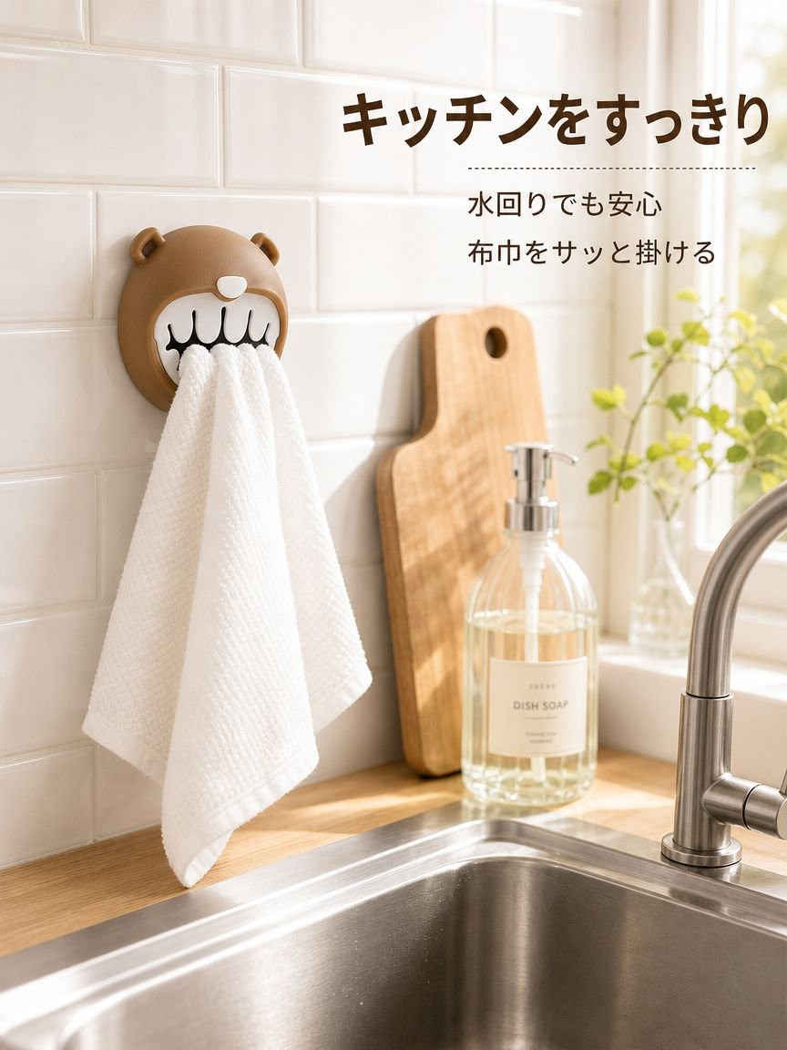穴あけ不要のタオル掛け