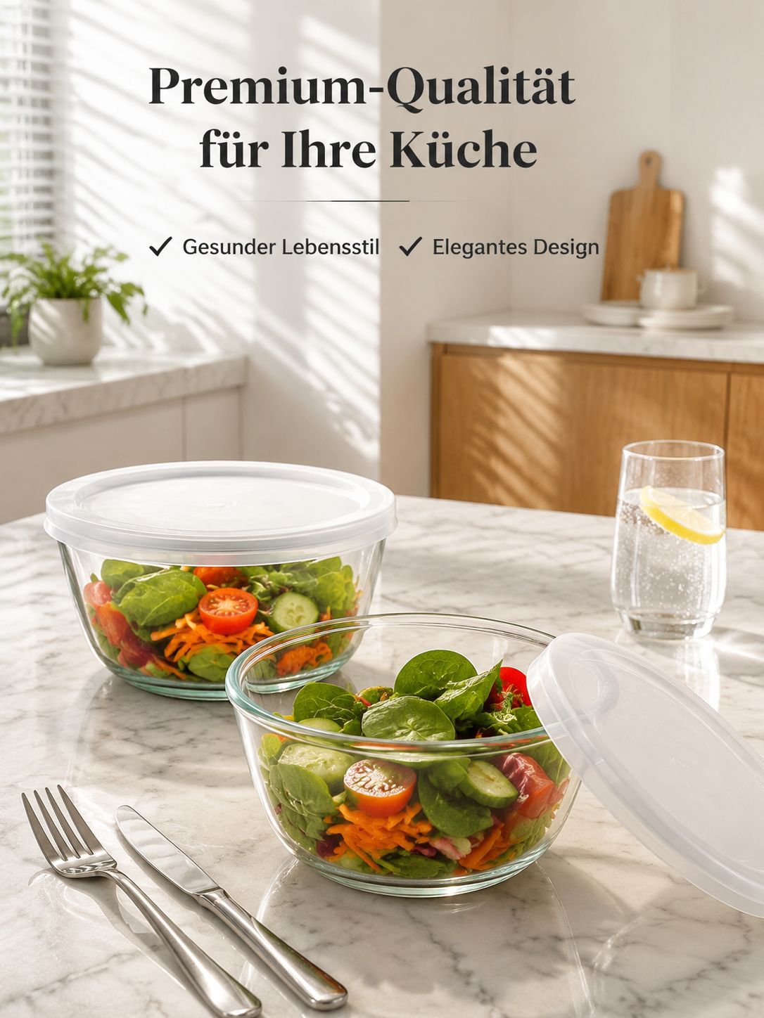 Hitzebeständiges Glasgeschirr im modernen Küchenambiente