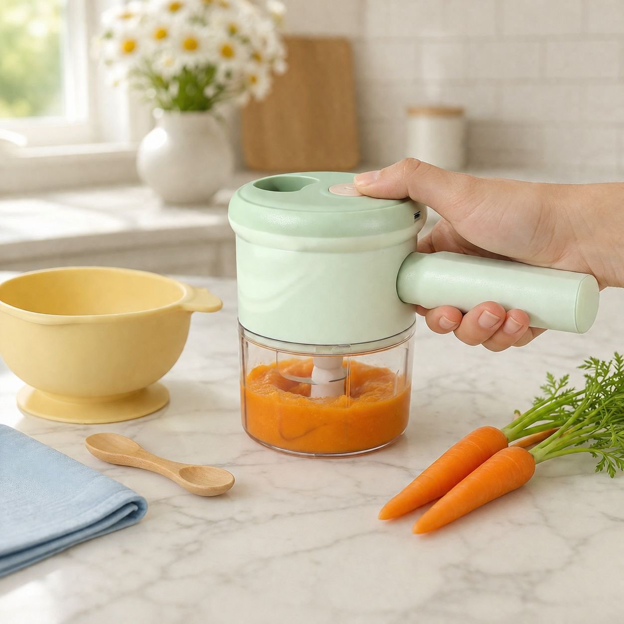 Electric chopper slicing vegetables efficiently