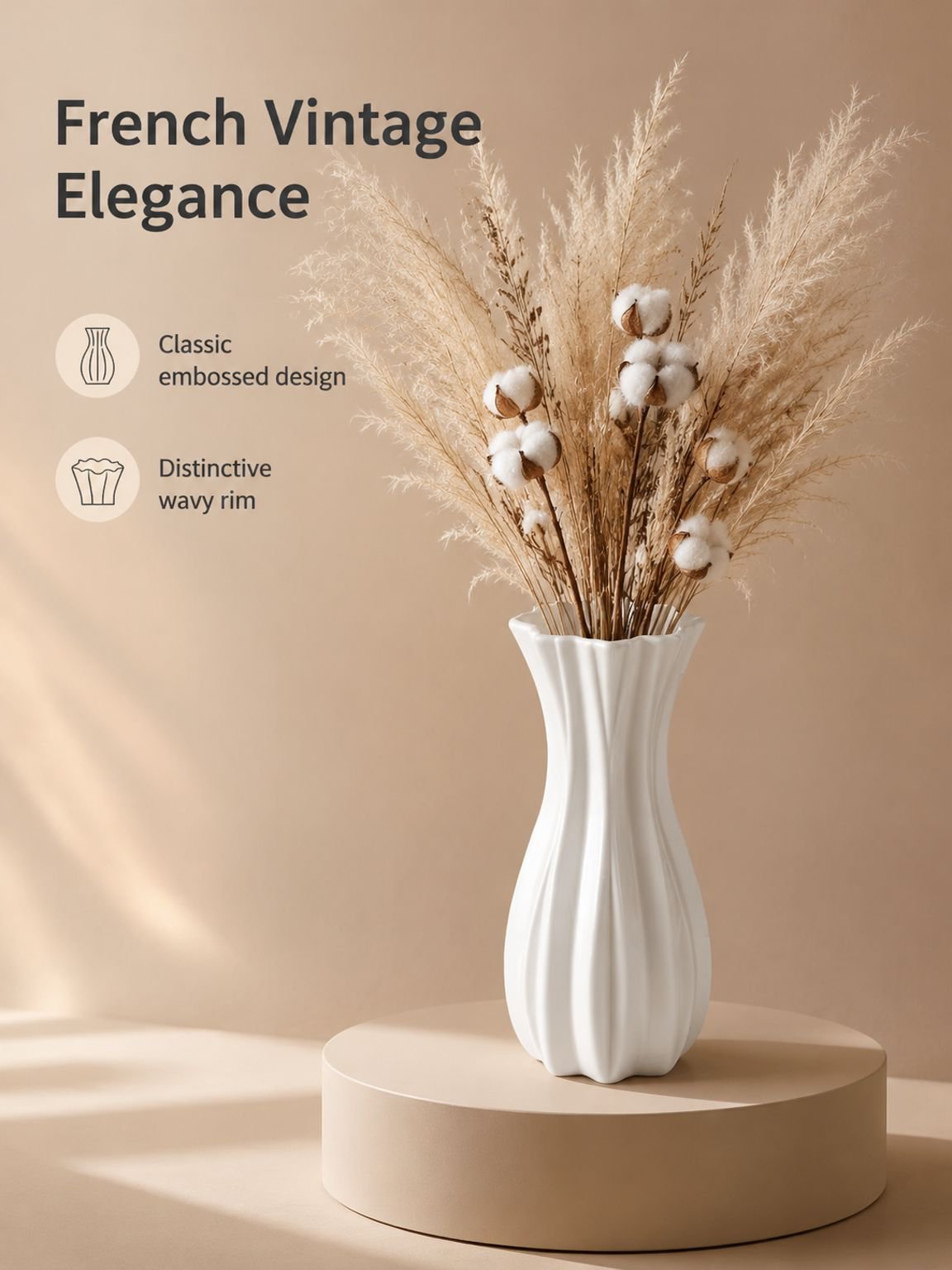 French-style floor vase, plastic vase, flower pot, artificial flowers, vintage home decor ornament.