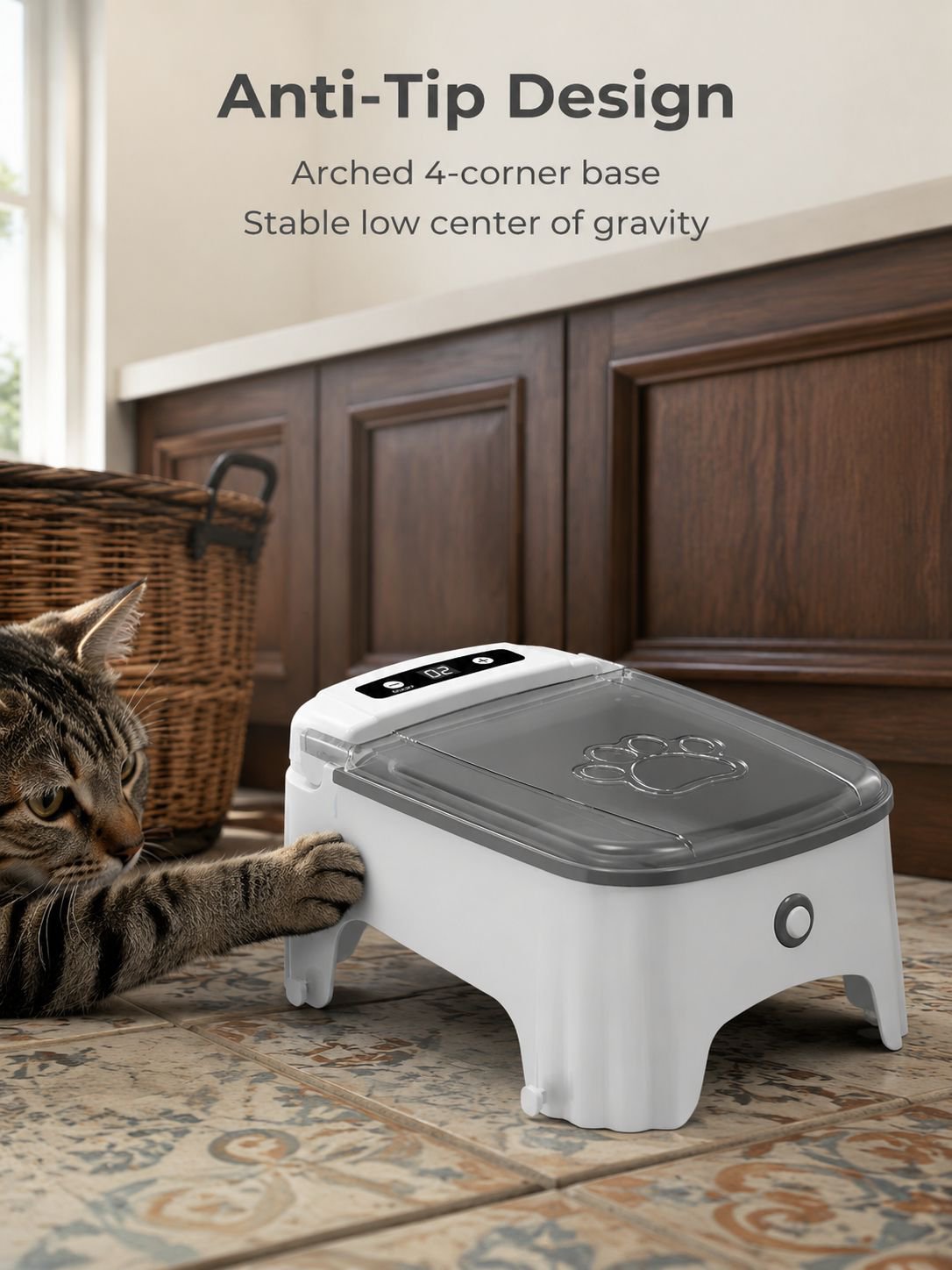 Digital display panel on smart pet sensor feeder