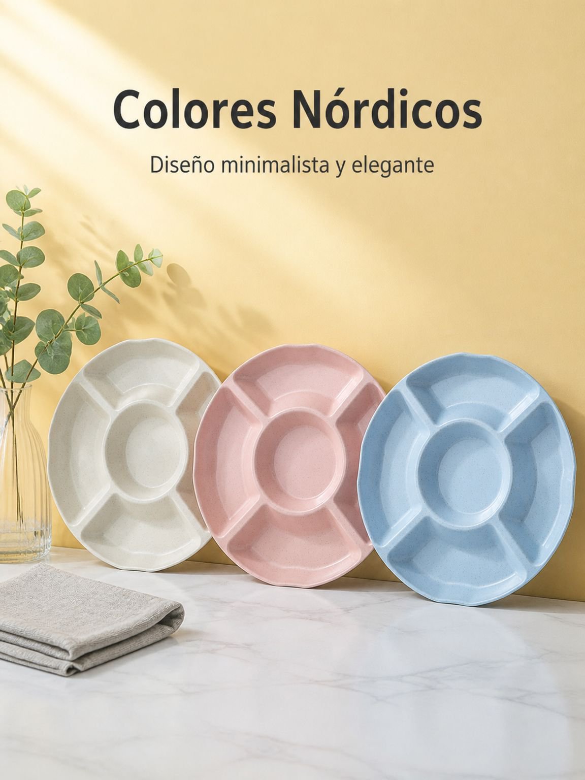 Bandeja de 6 compartimentos para frutas y aperitivos de paja de trigo