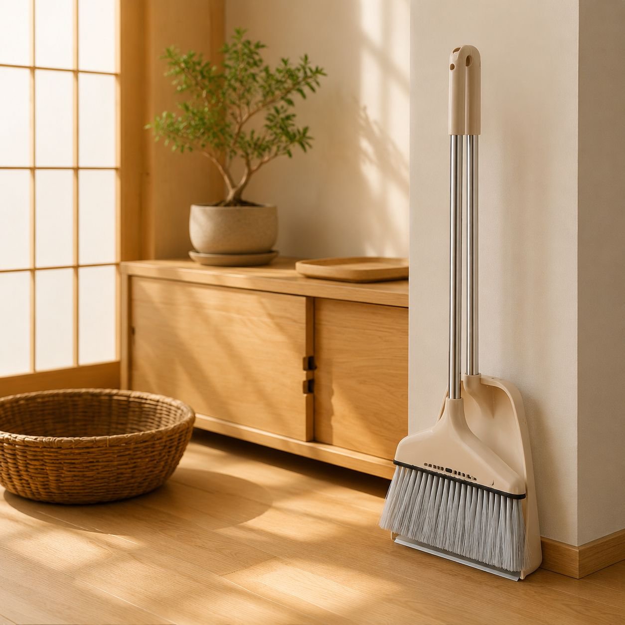 家庭用髪の毛がくっつかない魔法のほうき＆ちりとり大型サイズセット