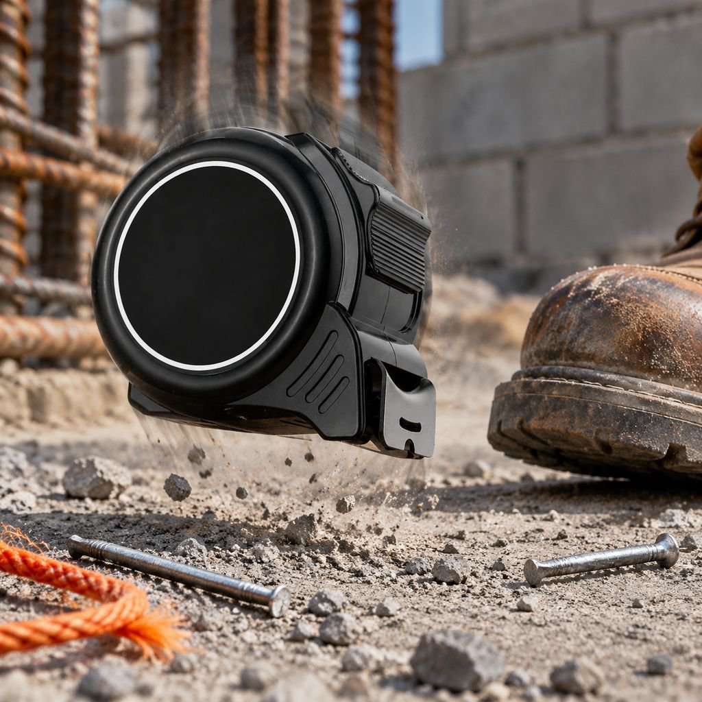 Durable measuring tape with non-slip rubber grip and magnetic tip