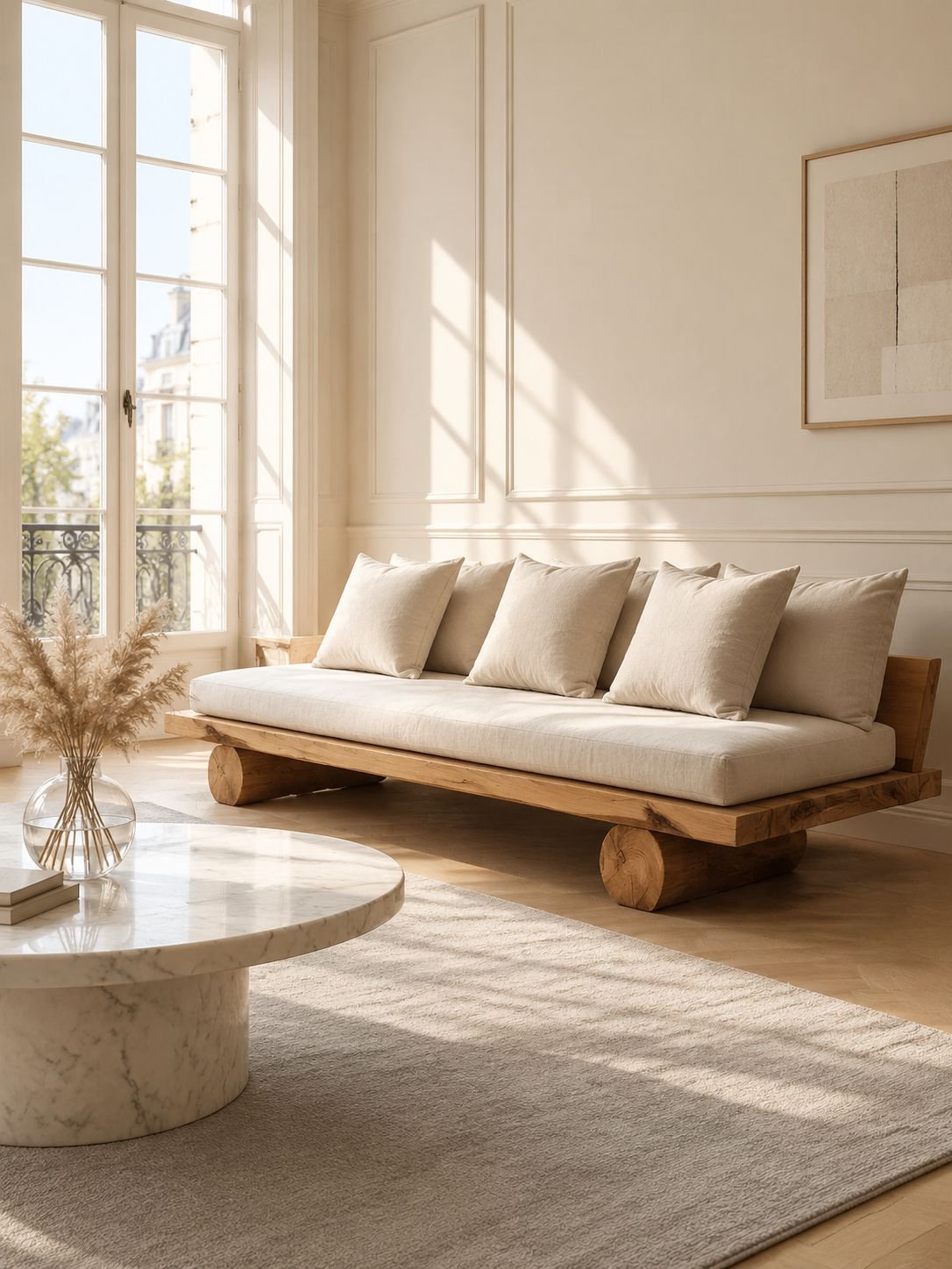 Fauteuil en bois massif style naturel, chaise de salon pour balcon