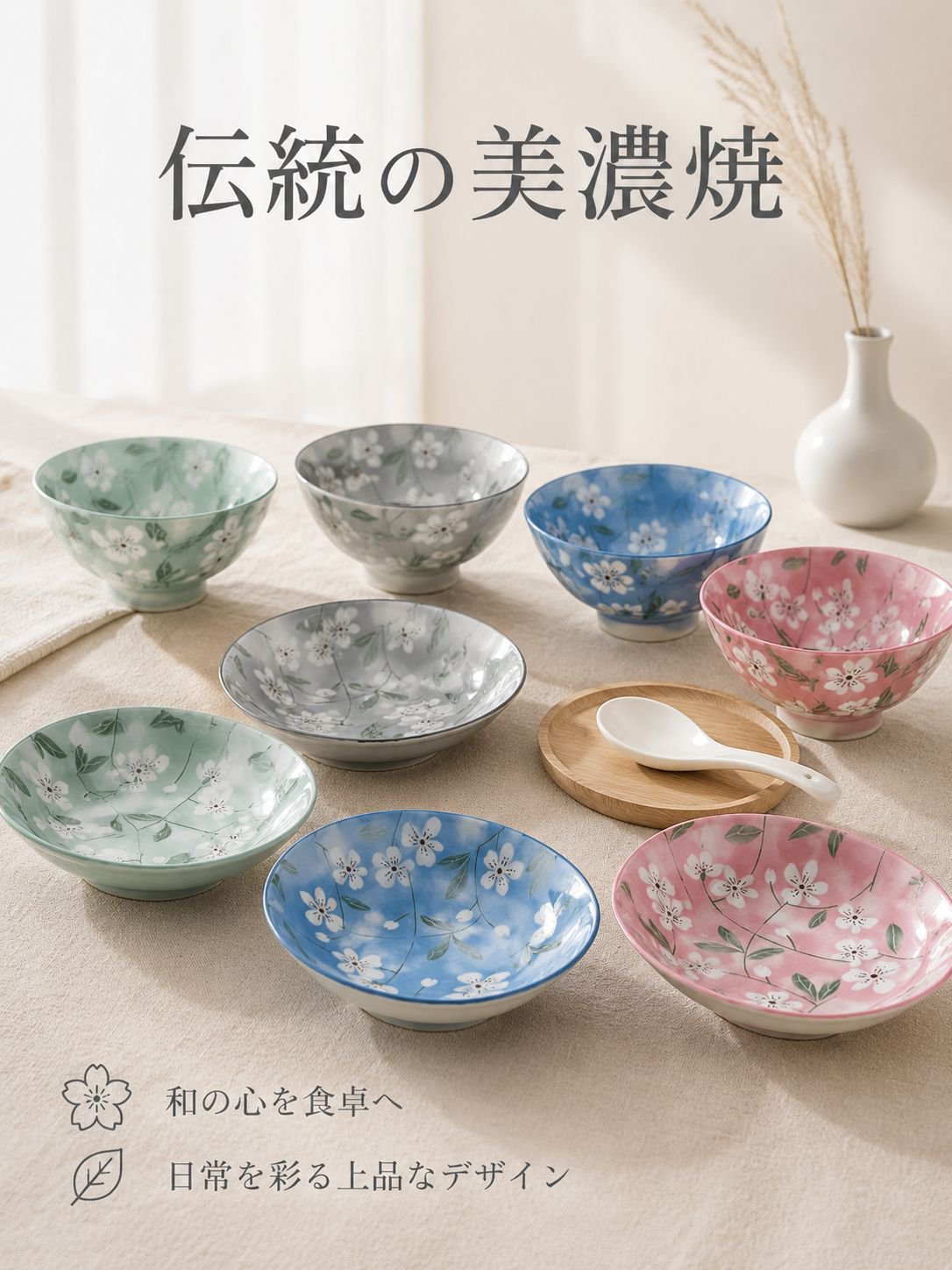美濃焼和風陶器ご飯茶碗・お皿 家庭用 下絵付け工芸