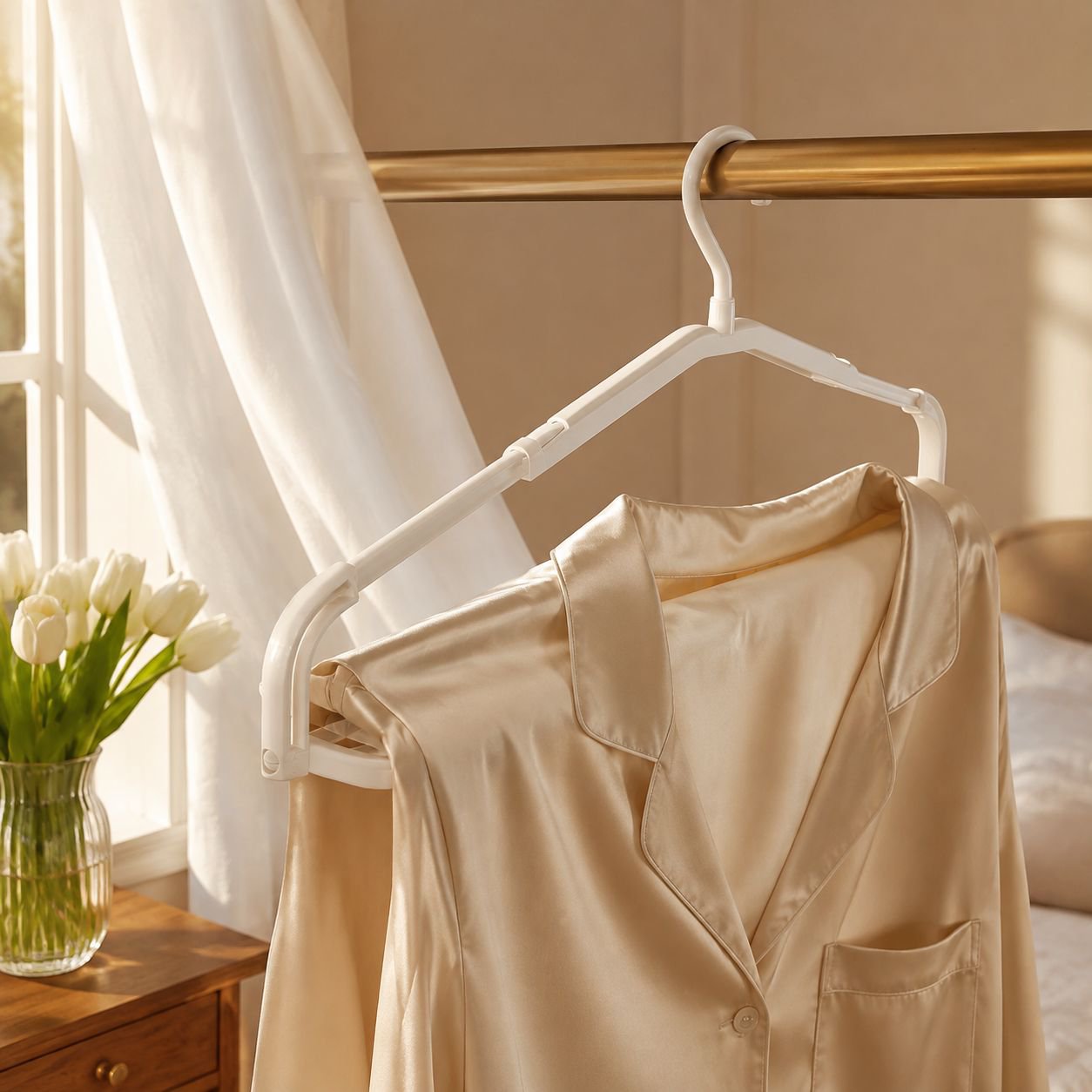 Telescopic hanger extended to hold multiple garments