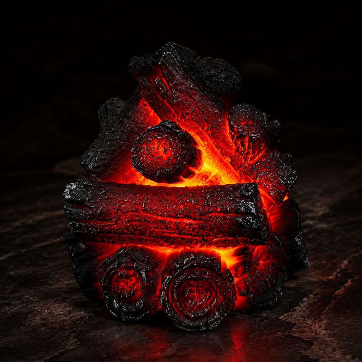 Realistic LED flame effect with charcoal pile design