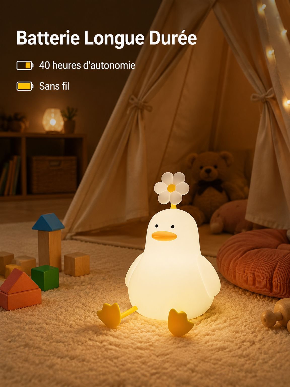 Canard fleur dormir avec petite veilleuse lit avec induction cadeau anniversaire enfant pat lampe jo