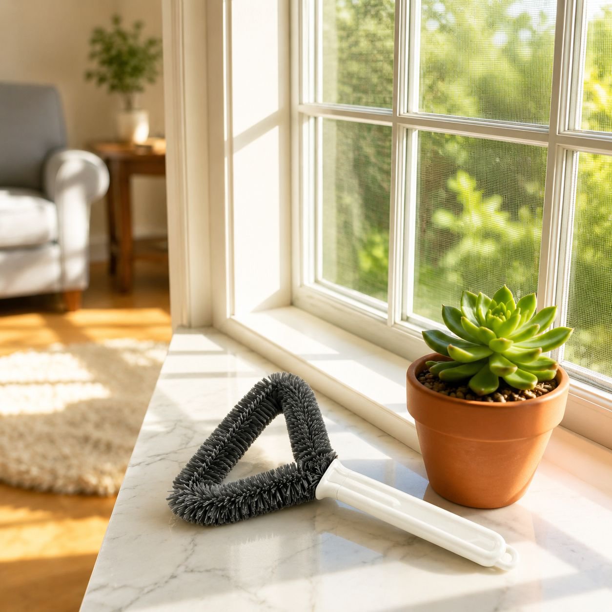 Versatile window screen brush for home and office use