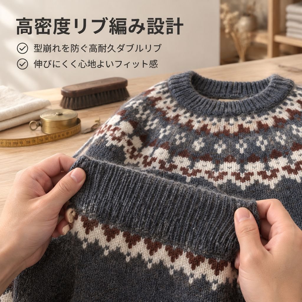 メンズ ノルディック柄 クルーネック ニットセーター 秋冬 厚手 ざっくり編み プルオーバー